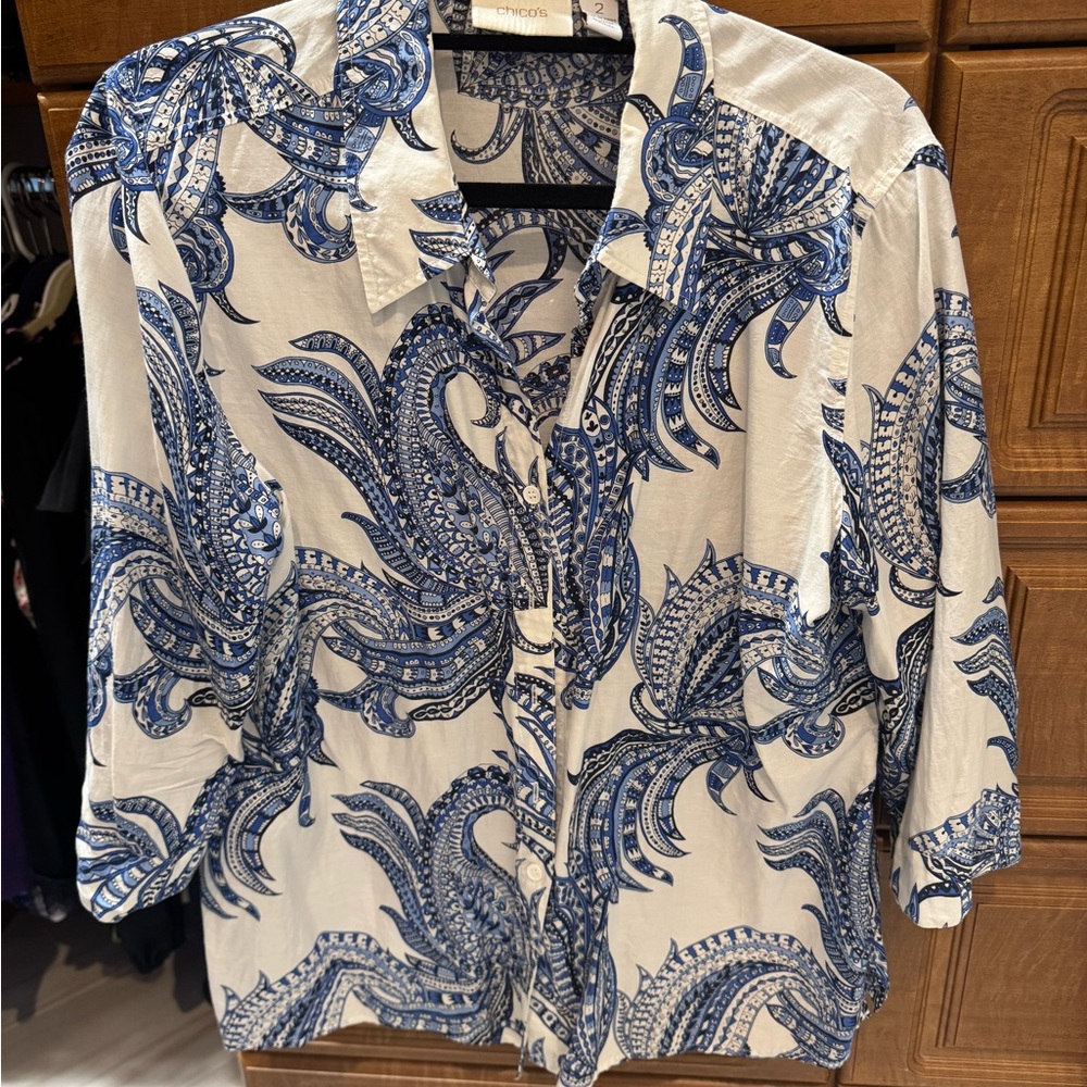 Chico's Blue and white Paisley Button Down Shirt